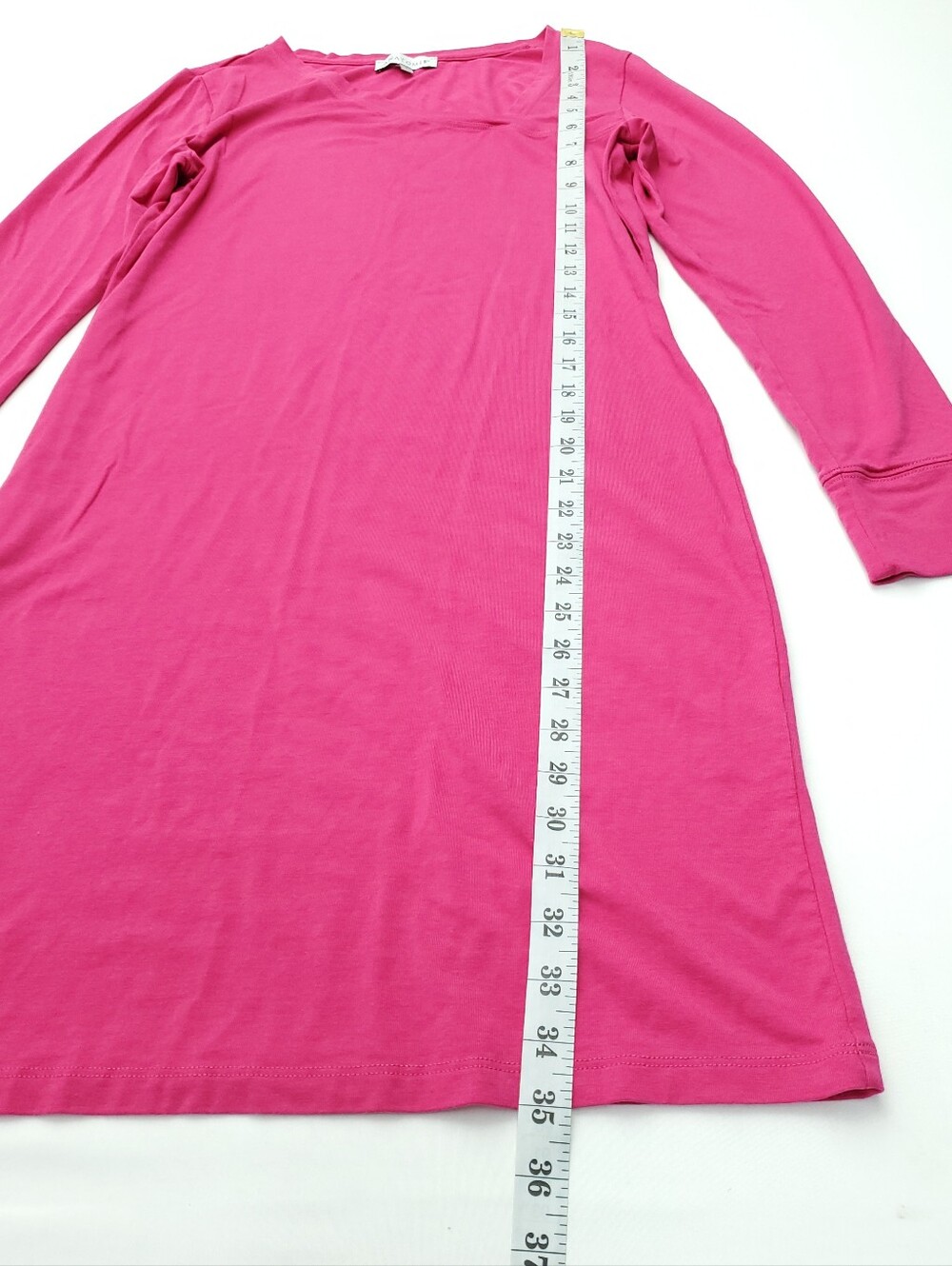 Anatomie Hattie Fuchsia Pink Long Sleeve V-Neck Pima Cotton Dress Travel Size S - Picture 3 of 8